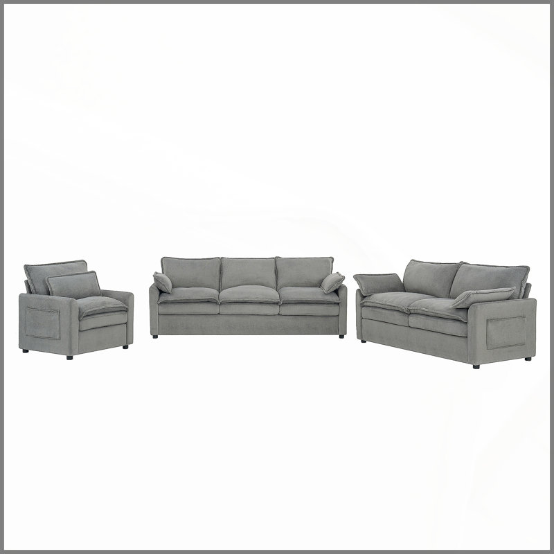 Ensemble de canapés Modern, Gris, 3 pièces: canapé, fauteuil, causeuse