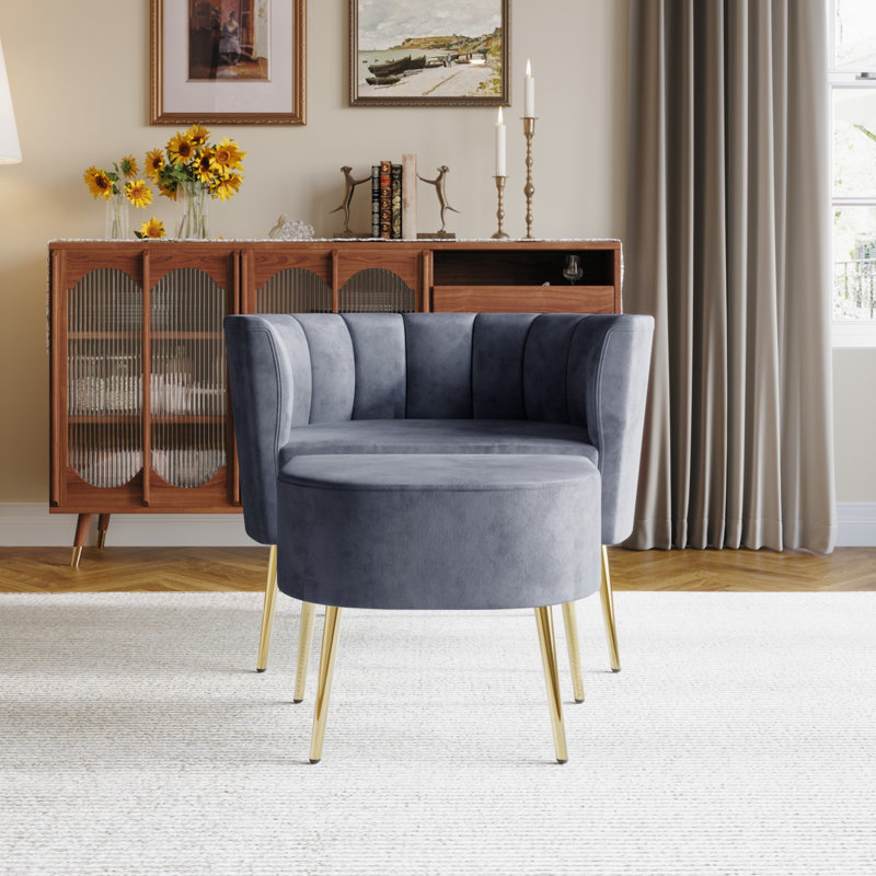 Keighley Upholstered Armchair with Ottoman, Dark Gray Velvet
