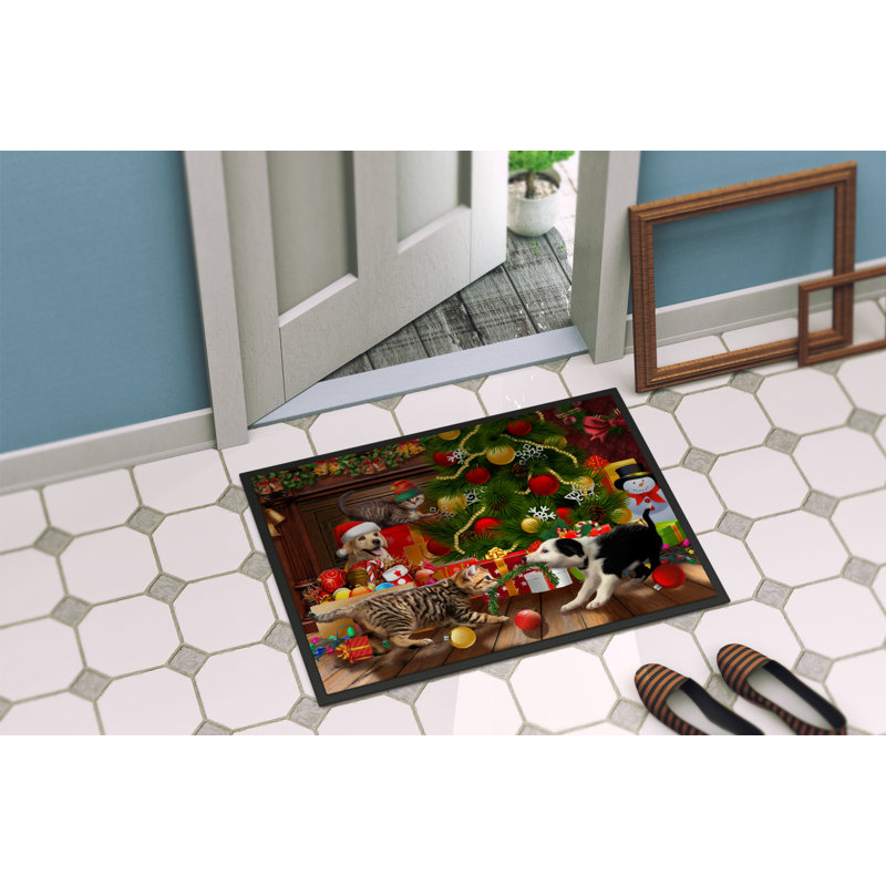 Tapis d'entrée antidérapant Guerriero, L 24 po x L 36 po, Les Fêtes « Little Christmas Fun » - labrador b