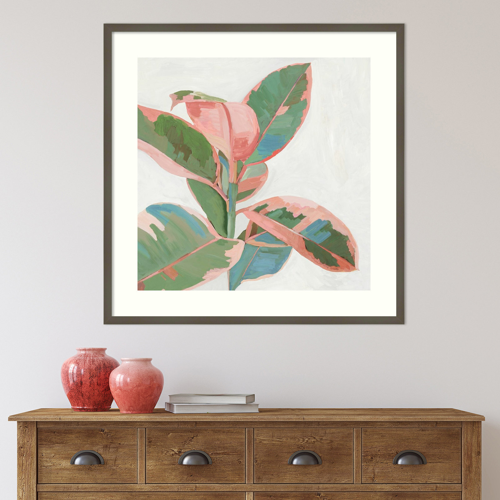 Pink Ficus I Print by Asia Jensen, Gray Framed Paper, 33" H x 33" W