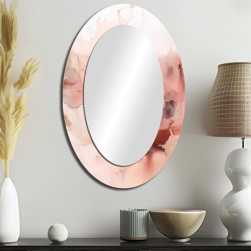 Pink Delicate Abstract Marble II - Abstract Oval Decorative Mirror On Metal, 36" x 24"