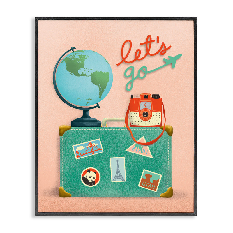 Valise de voyage «Let Go» encadrée, giclée par Jilly Jack Designs, H 14 po x l 11 po, Giclée encadrée noir minuit