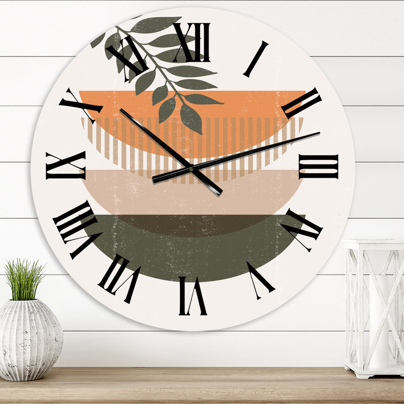 Horloge murale moderne abstrait soleil et lune avec feuille II, Moyen