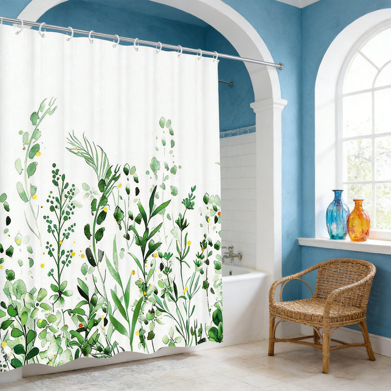 Ensemble de rideau de douche pour la salle de bain, ensemble de rideau de douche imperméable à feuilles bleues à séchage rapide avec crochets 59 x 71 po