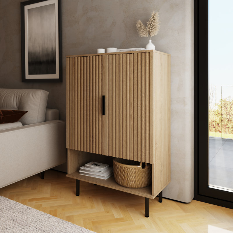 Tarel 15 Pair Shoe Storage Cabinet, Oak/Black