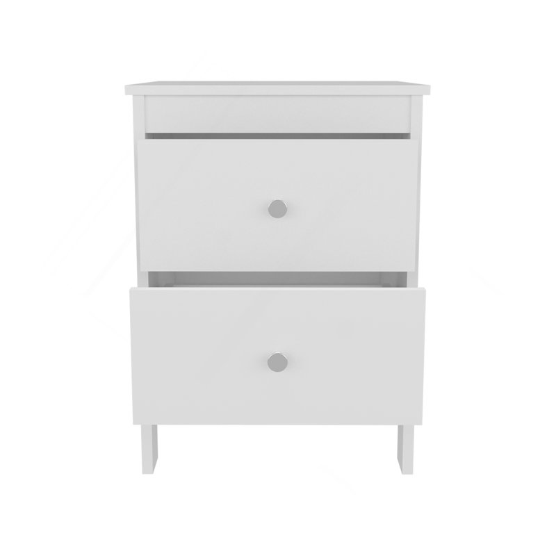 Table de chevet, 2 tiroirs, blanc