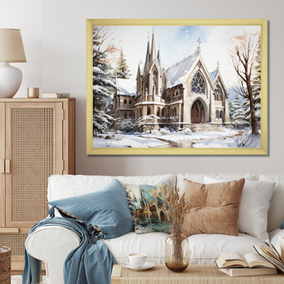 Chapelle de mariage blanche, aquarelle d'hiver rustique