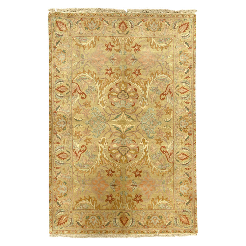 Hand Knotted Wool Oriental Area Rug in Gold
