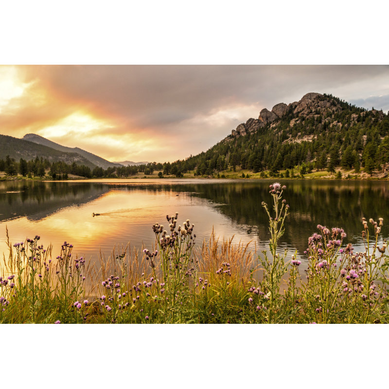 Lily Lake Fiery Sunset - Wrapped Canvas Print, 30cm H x 46cm W x 3.8cm D