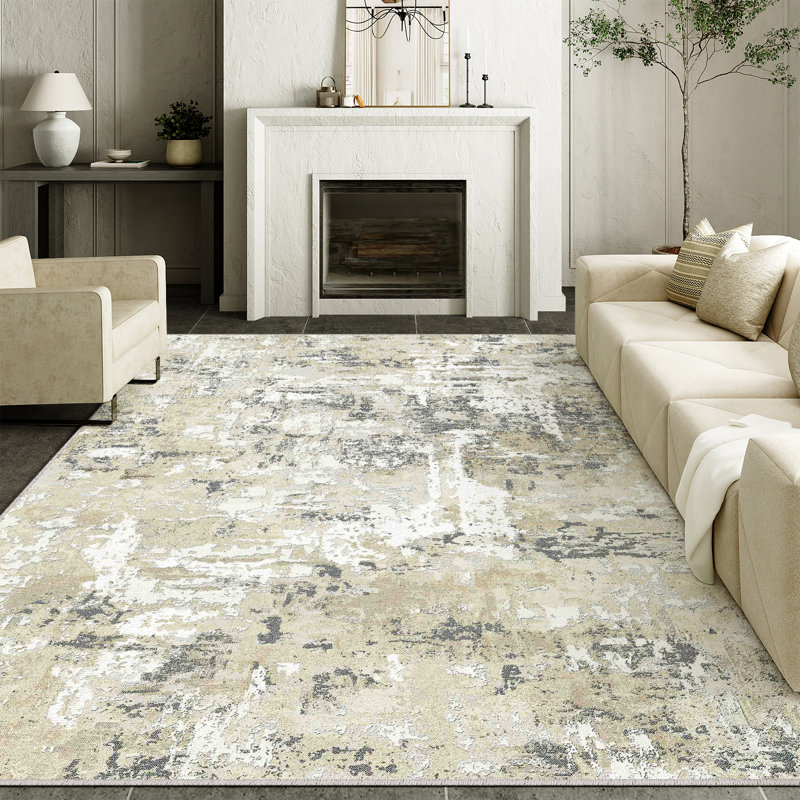 Tapis lavable abstrait moderne avec envers antidérapant Hshai, Rectangle 8 pi x 10 pi