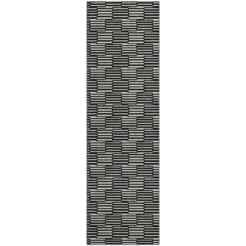 Premium Machine Washable Prisco Black Rug, Runner 2'3" x 7'6"