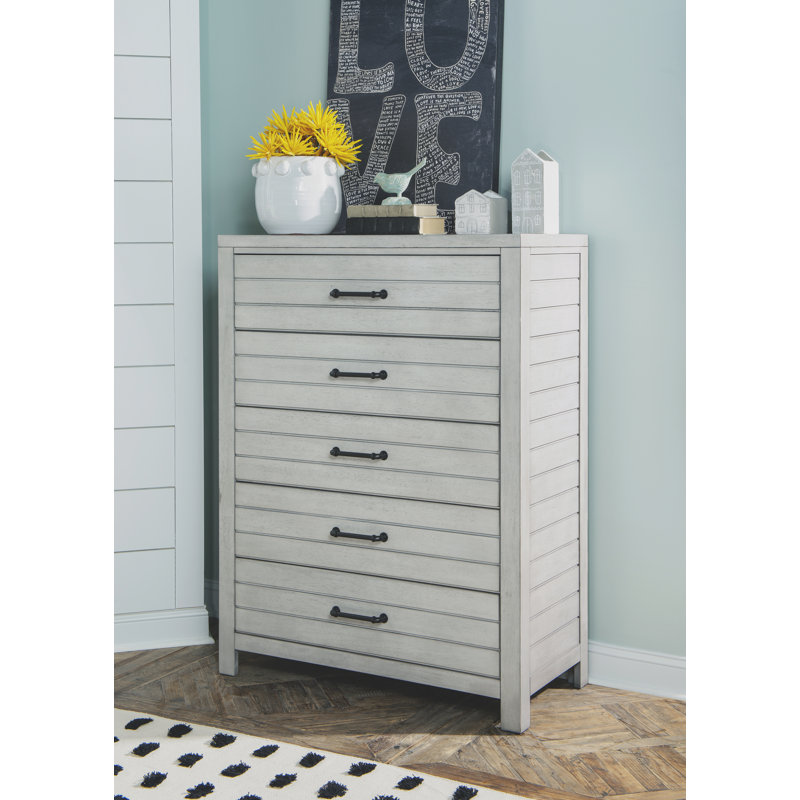 Commode 5 tiroirs Tyson, Aspect pavé blanc