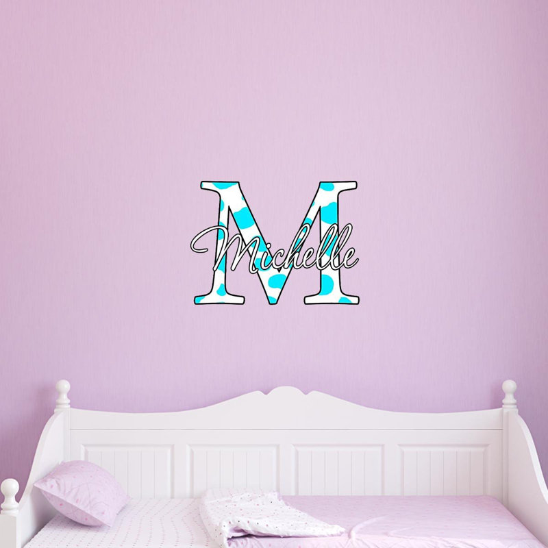 Décalcomanie murale nom imprimé monogramme, H 18 po x l 18 po x P 0,01 po, Bleu ciel, Oui