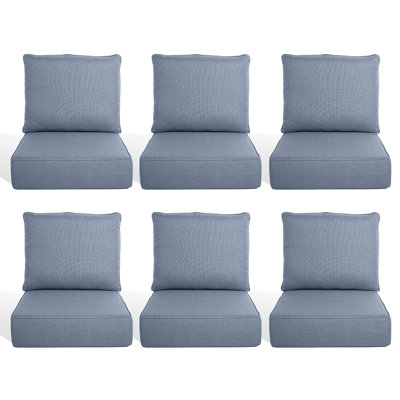 6" Outdoor Cushions For Patio Furniture, 22X24x6 Thick Seat Cushion Set Of 6, Fade Resistant Couch Chair Replacement Cushions High Density Deep Wicker Chair Cushion W/Removable Cover
