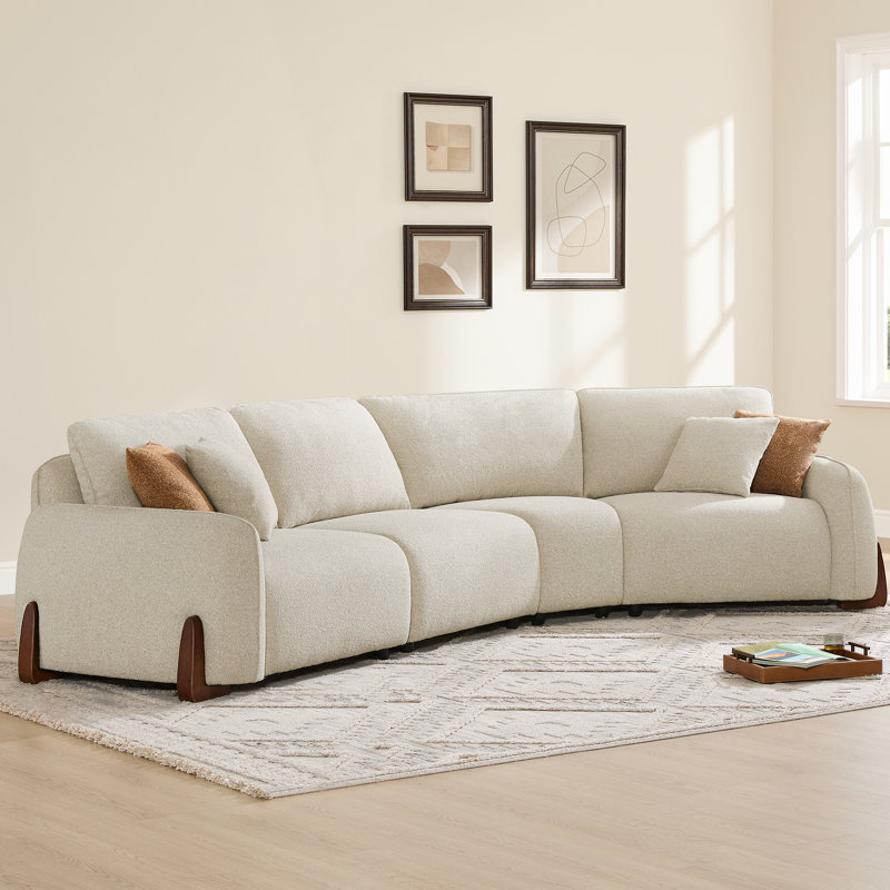  Canapé modulaire rembourré d'angle rembourré avec pieds en bois massif, Polyester sable, H 34,6 po x l 149,2 po x P 75,6 po