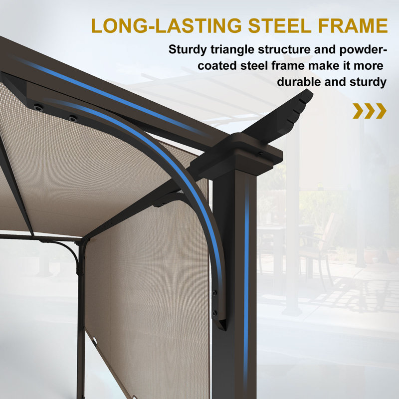 10x10 Tan Steel Pergola with Retractable Canopy