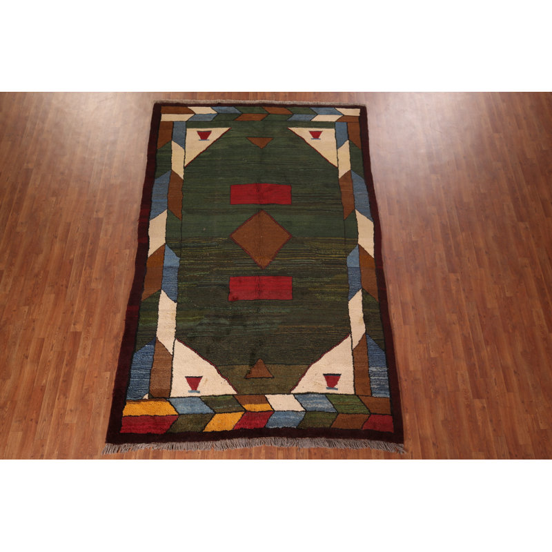 Green Geometric Gabbeh Persian Area Rug 6x10