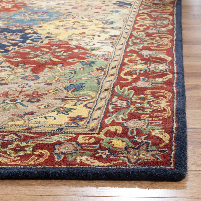 Costilla Hand Tufted Wool/Cotton Oriental Rug in Burgundy, Square 4'