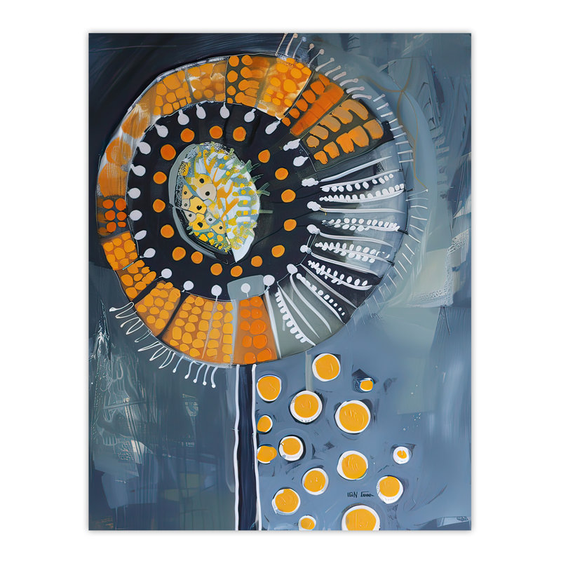 Abstract Dandelion Blue Floral Folk Art Wall Art Print