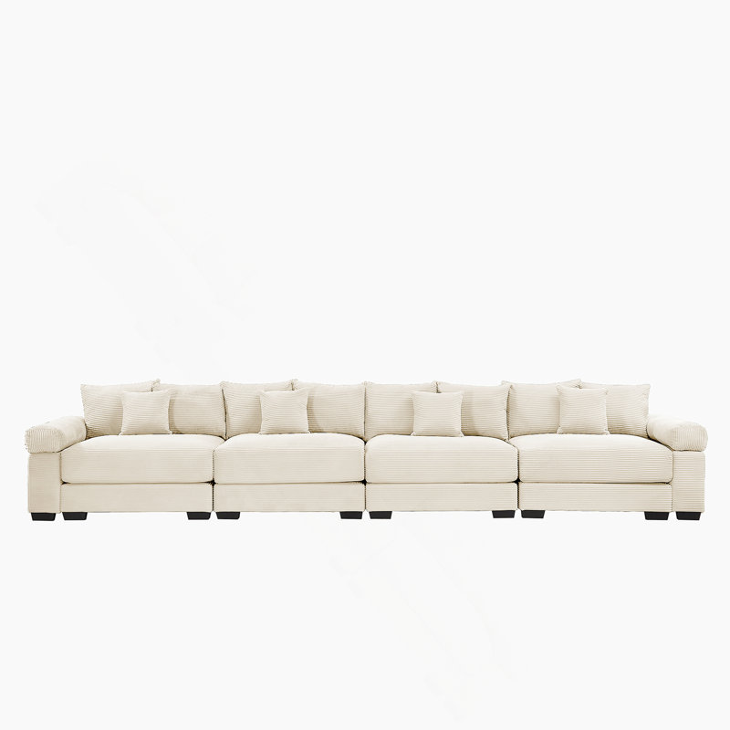 170" Oversized Cloud Modular Sectional Couch, Premium Corduroy 4-Seater Extra-Thick Armrests, Good Resilience Cushion, 12 Throw Pillows, Ergonomic Design, Easy Assembly,For Living Rooms,Beige