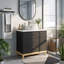 Meuble-lavabo 31,5 po avec vasque ronde - armoire noire, pieds en bois massif et rangement à 3 tiroirs