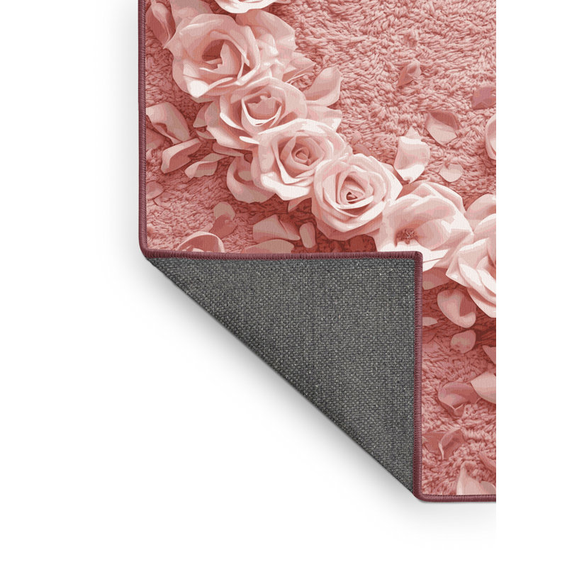 Soft Plush Everitt Valentines Modern & Contemporary Abstract Area Rug in Beige – Rose Binding, 7x9