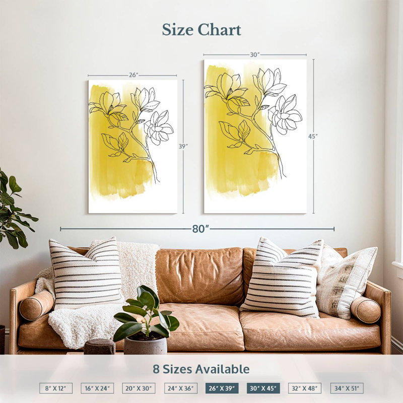 Harnek Botanique En Jaune, H 39 po x l 26 po