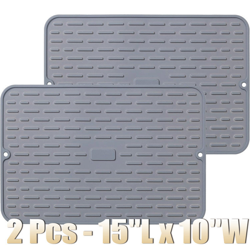 Light Grey Countertop Sink,Mat Silicone Dish Drying Mat Set of 2 - Extral Large, 0.1" H x 15" W x 10" D