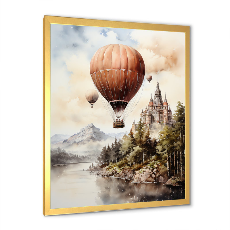 Vol en montgolfière Castle III, Cadre photo doré simple, H 20 po x l 12 po x P 1 po