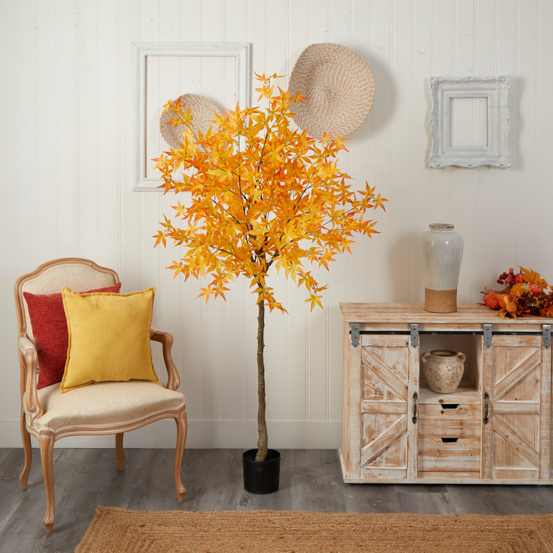 Faux Maple Tree in Pot Liner, Yellow, 72" H x 29" W x 20" D