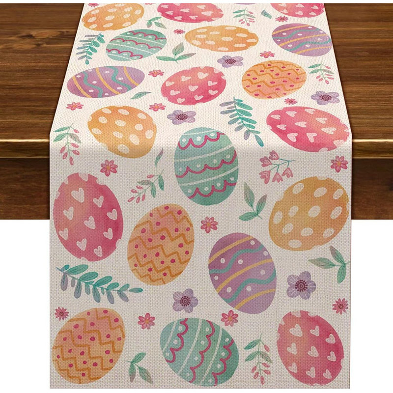 Table Runner - Multicolor, Happy Easter Eggs, Linen, Spring & Easter Table Décor