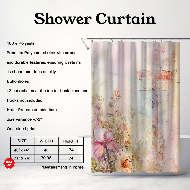 Rideau de douche standard 1 pièce Soft Hue Cross Harmony, H 74 po x l 71 po