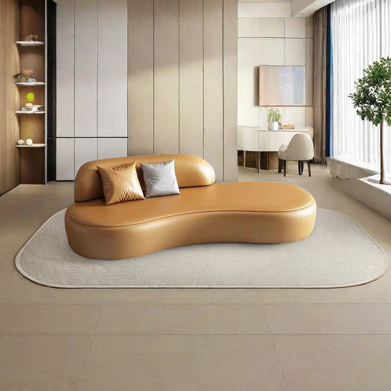 Fauteuil inclinable rembourré en éponge de style luxueux en similicuir léger, Orange, Accoudoir à gauche (vu de face)