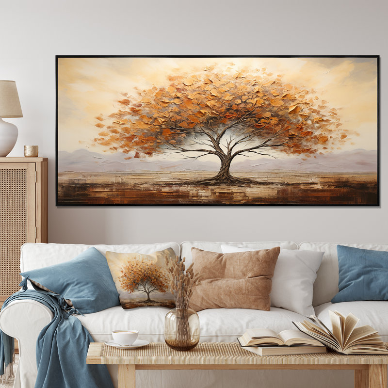 Arbre sauvage, art africain sur toile, Cadre flottant noir, H 28 po x l 60 po x P 1,5 po