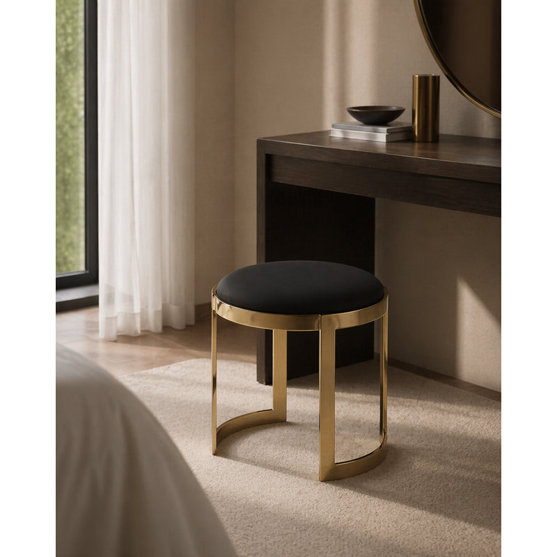 Nouri Metal Accent Stool, Gold, Black Faux Leather