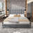 California King Size Upholstered Platform Bed Frame with USB Charging Station and Adjustable Wall Sconce