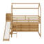 Lit mezzanine en forme de maison avec glissoire de divertissement, tablettes de rangement et lumières-130830259