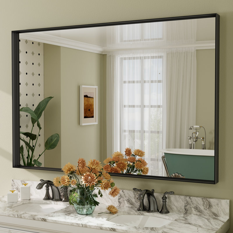 Miroir mural Aevar, 60 po x 40 po, Noir mat