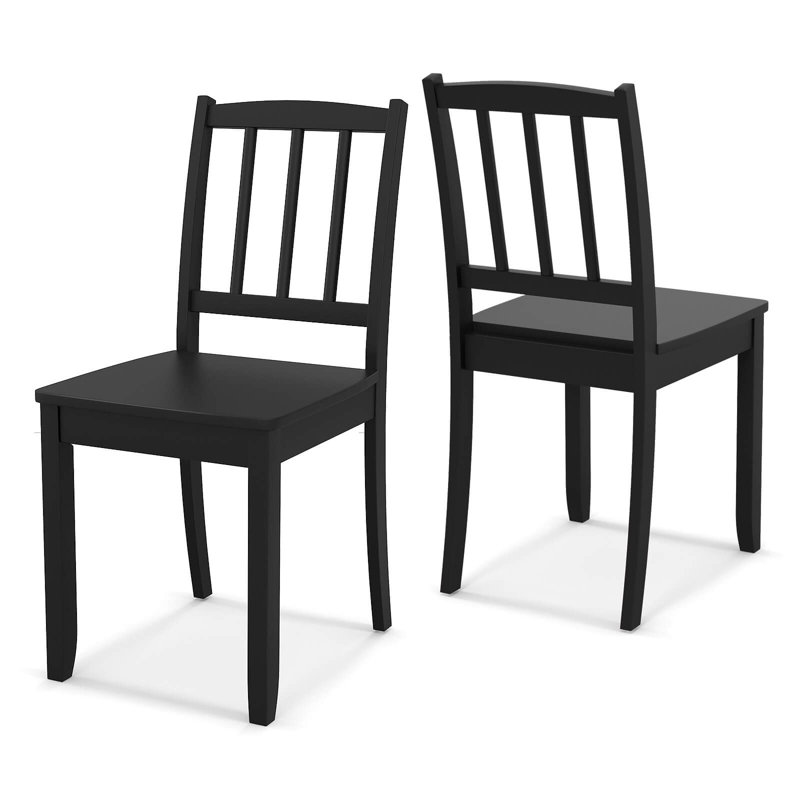 Costway Wood Dining Chair Set Of 2 With Rubber Wood Legs Curved Backrest For Kitchen, Black