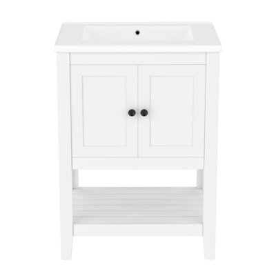 Meuble-lavabo moderne avec lavabo en céramique élégant et tablette de rangement pratique