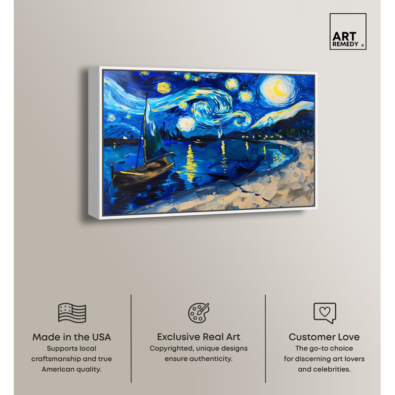 Vincent Van Gogh Inspired Blue and Yellow Canvas Landscape Print
