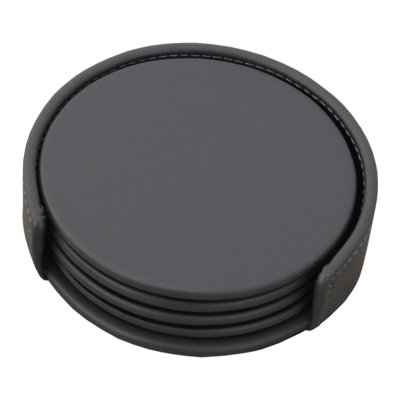 Leather Round 4 Piece Coaster Set