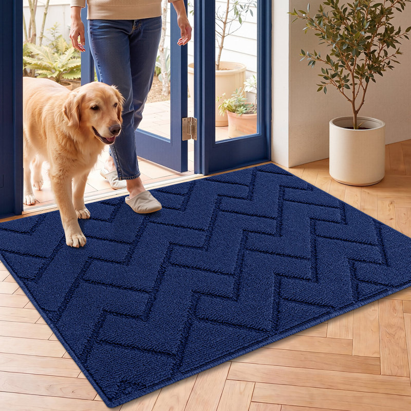 Dirt Trapper Non Slip Backing Washable Door Mat, 35*24, navy blue