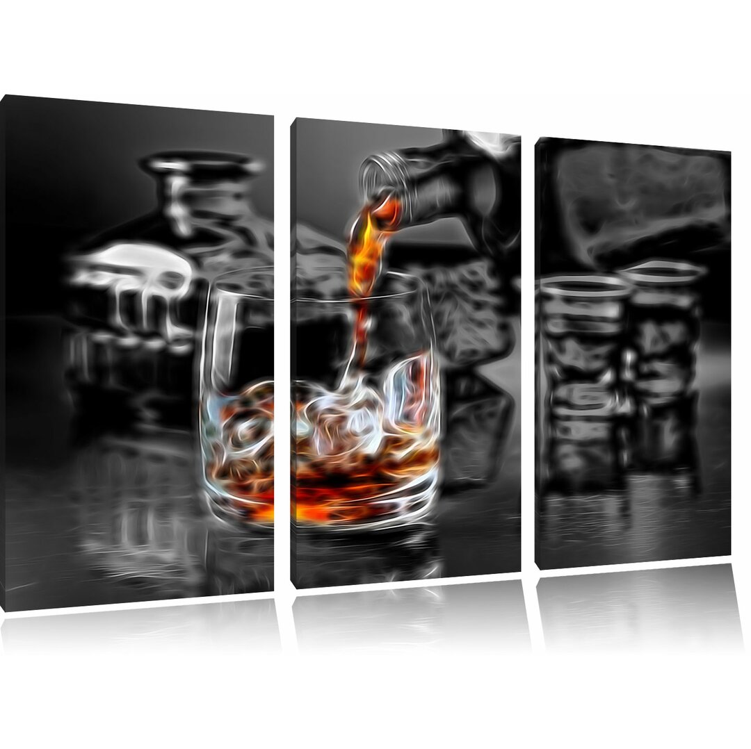 3-tlg. Leinwandbilder-Set „Whiskyglas auf Tisch", Grafikdruck