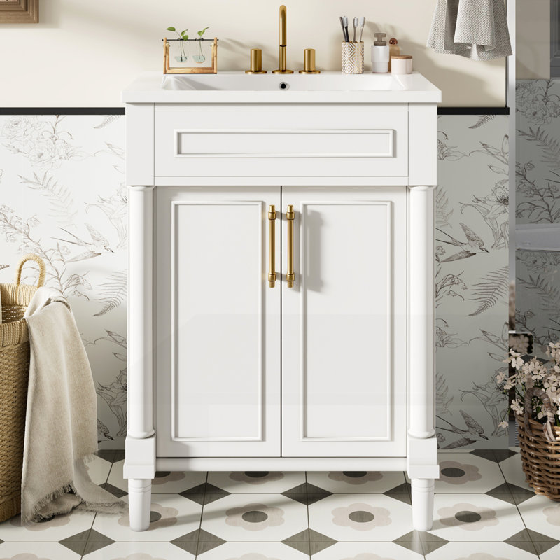 Meuble-lavabo 24 po avec lavabo en céramique intégré, Blanc