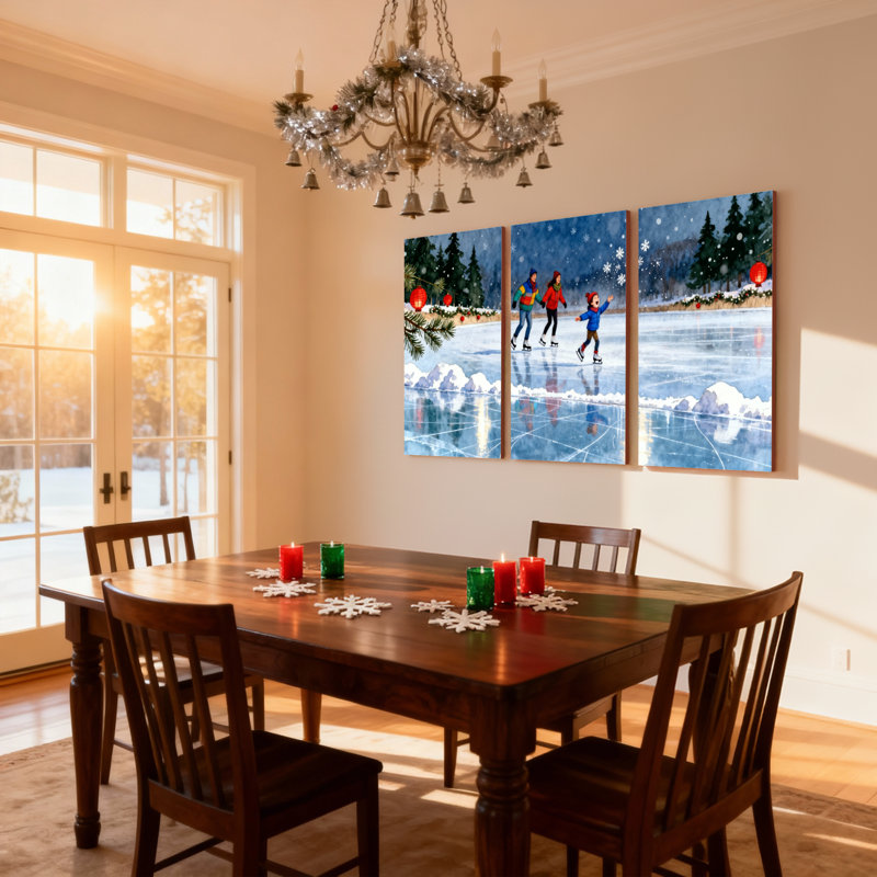 Ensemble de 3 reproductions d'art sur toile de Noël patinage sur glace