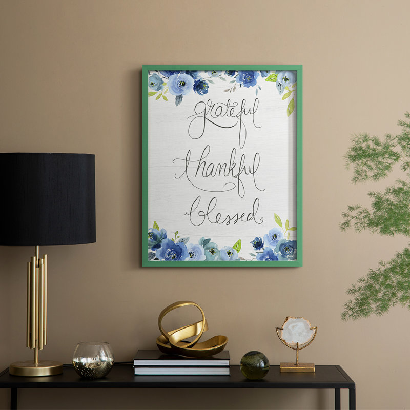 «Grateful, Thankful, Blessed», reproduction encadrée - bois massif, H 11 po x l 9 po