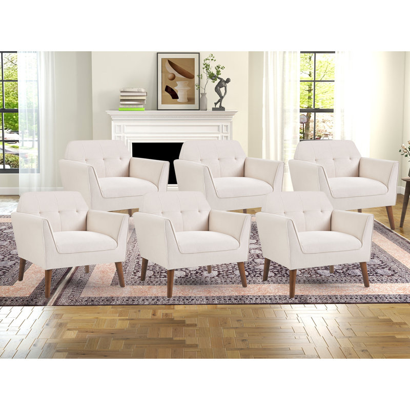 32.2" Wide Transitional Upholstered Solid  Wood Arm Accent Chair, Beige