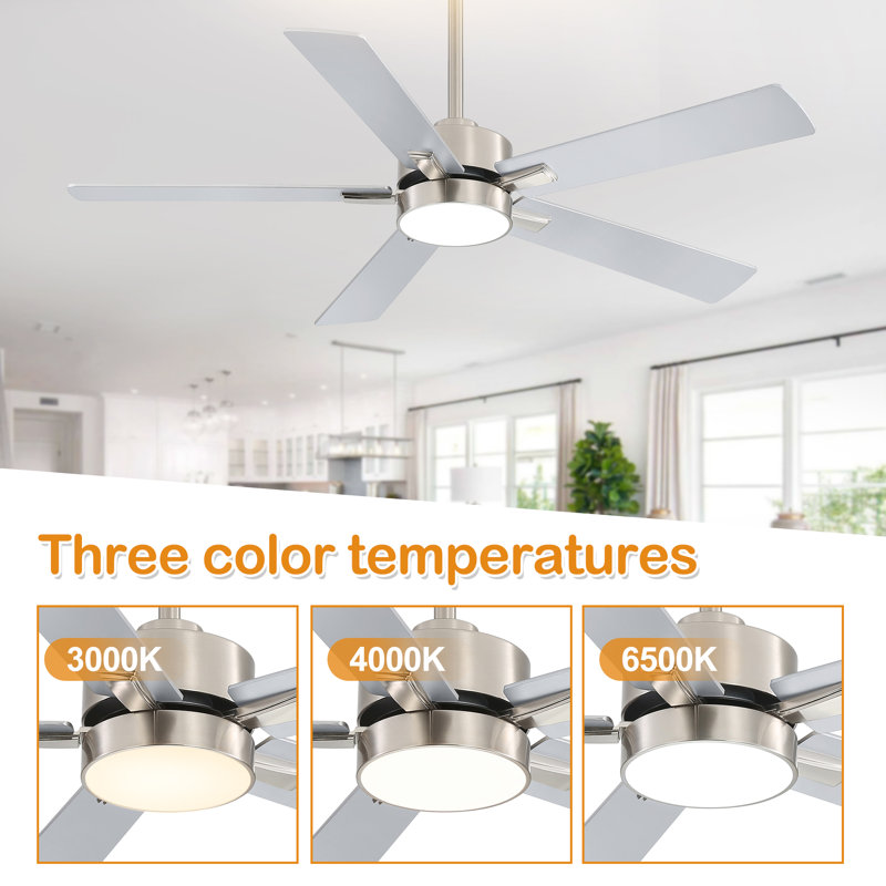 Rolanda 52" 5-inch Downrod Mount Ceiling Fan with Light Kit and Remote Control, Satin Nickel with Silver Blades