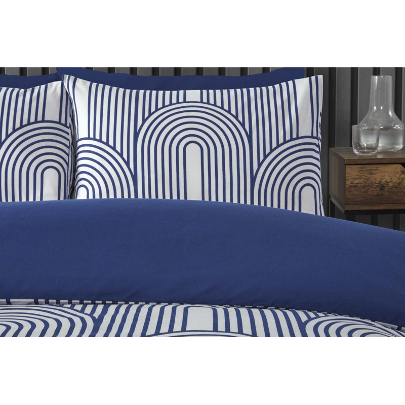 Cotton Blend Geometric Duvet Cover Set with Pillowcases Included, Single, Blue